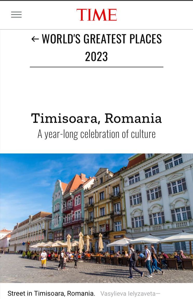 Timișoara, pe lista locurilor de vizitat în 2023 a celebrei publicații Time Magazine