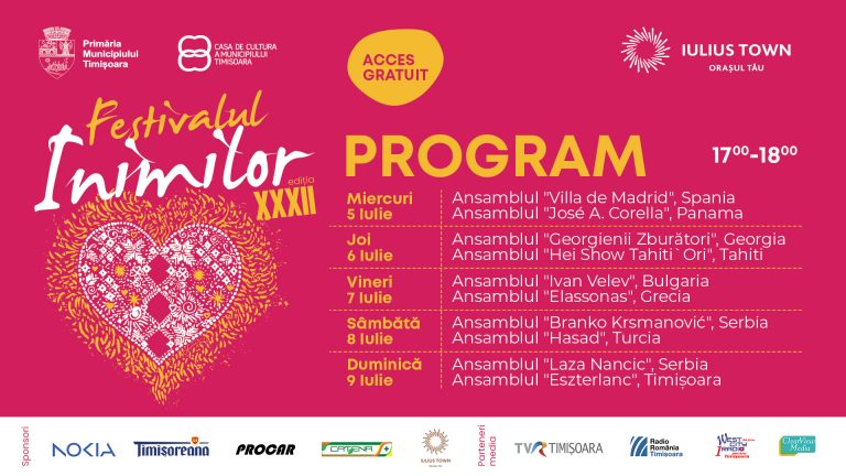 Ansambluri folclorice din Tahiti, Panama, Georgia și multe alte țări, pe scena din Iulius Gardens, în cadrul „Festivalului Inimilor”