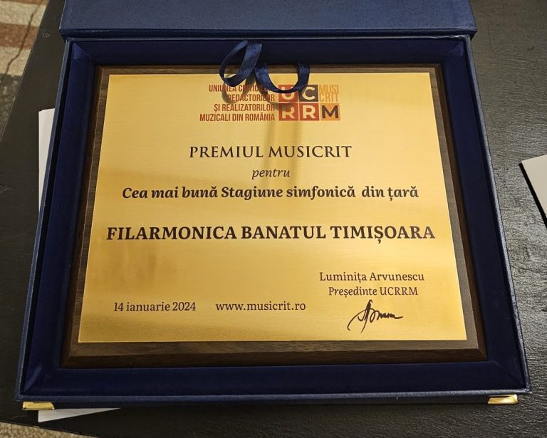 Filarmonica Banatul Timișoara, premiată pentru Cea  mai bună Stagiune simfonică din țară