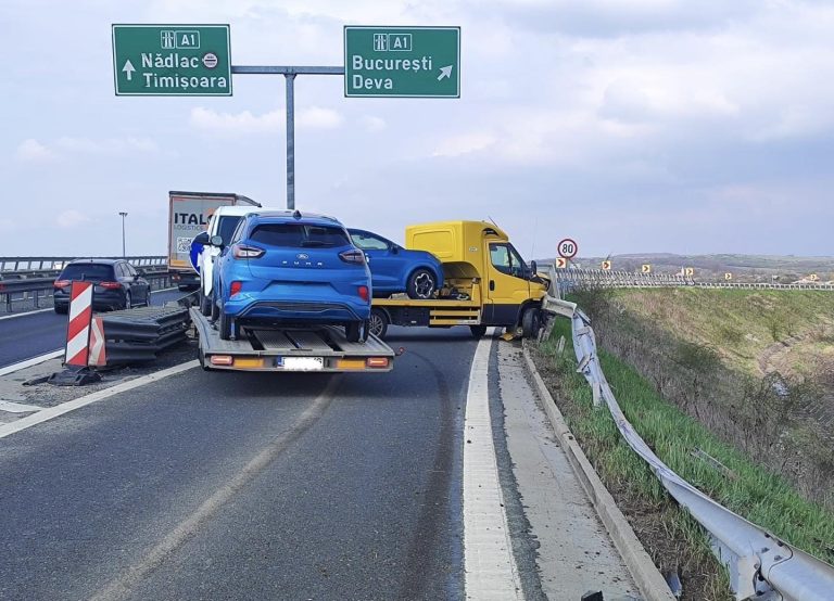 O platformă de transport și un autotren s-au ciocnit pe A6