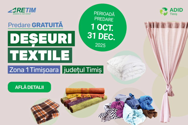 RETIM și ADID Timiș anunță o nouă campanie de colectare a deșeurilor textile cu predare GRATUITĂ în Zona 1 Timișoara