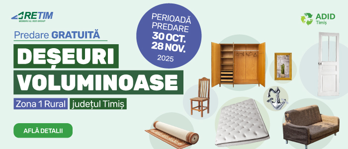Campanie trimestrială de colectare a deșeurilor voluminoase cu predare gratuită în Zona 1 Rural Timiș – RETIM & ADID Timiș 2025