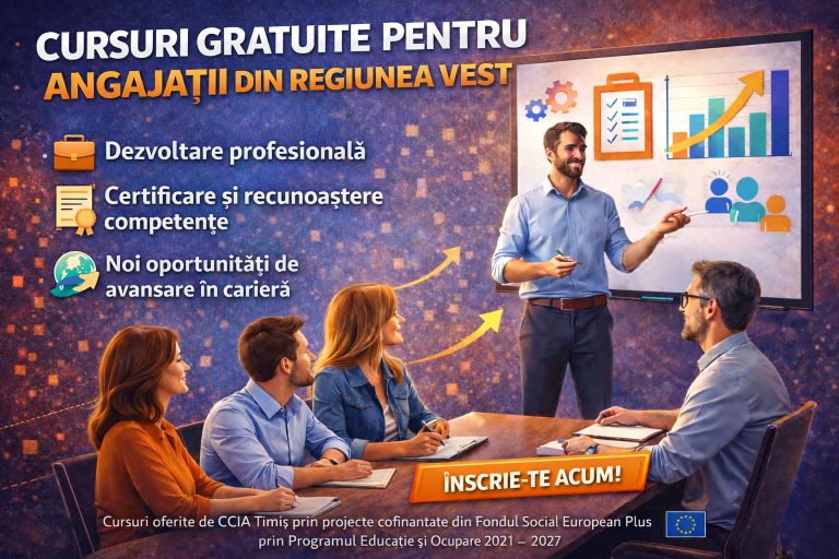 CCIA Timiș lansează o nouă serie a cursului GRATUIT de Competențe antreprenoriale, financiare și juridice