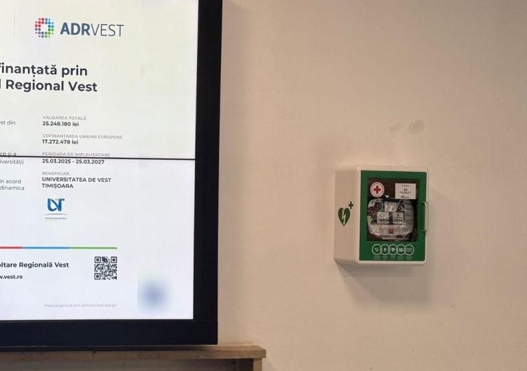 Instalarea defibrilatorului semi-automat extern, la Universitatea de Vest din Timișoara